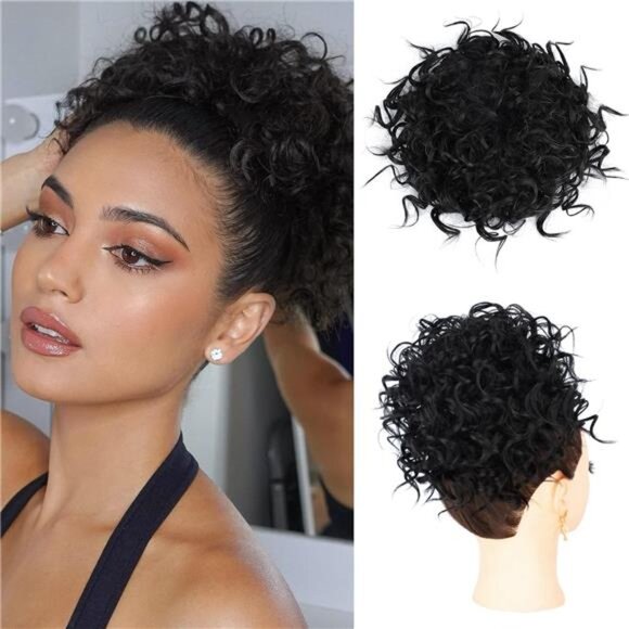 Messy Bun Hair Piece,Loose Wave Curly Hair Buns Hair Piece Elastic Drawstring